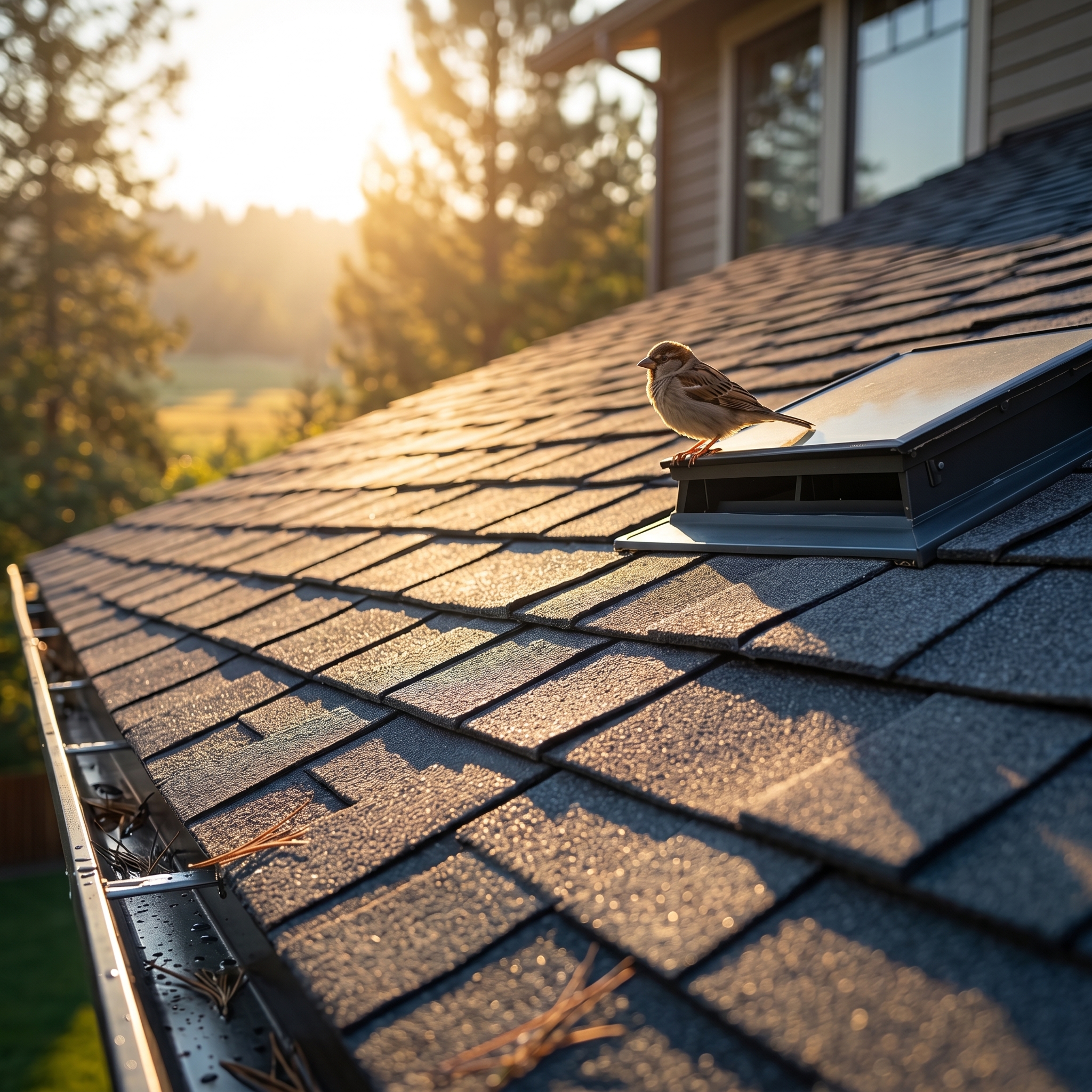 Close-up of roofing shingles on a residential home