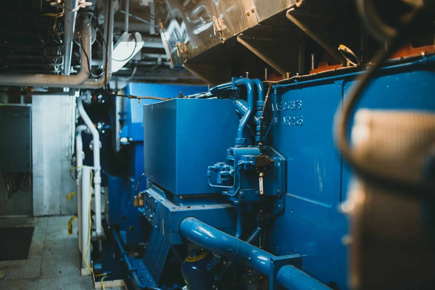Large commercial heating plant unit in a mechanical room