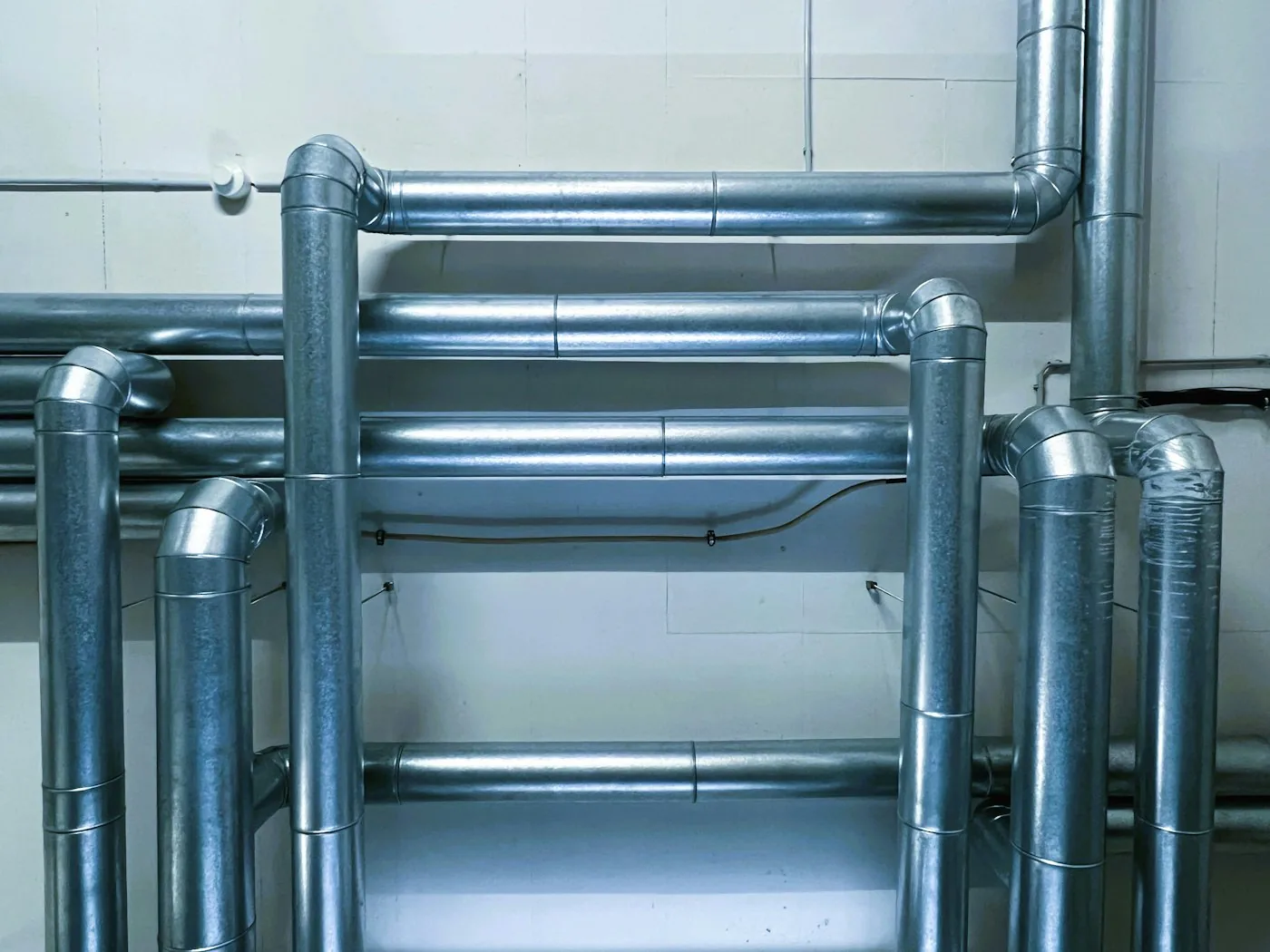 Metal HVAC ventilation ducting in a mechanical plant room